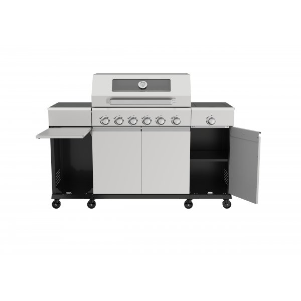 Gassgrill med sidebrenner og oppbevaringsskap - 6 brennere - rustfritt st�l