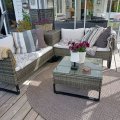 Kundebilde Hj�rnesofasett gr� kunstrottingsofa med bord og puteboks