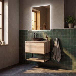 Baderomspakke 80 cm myktlukkende skuffer og LED-speil - Calista Baderomspakke 80 cm myktlukkende skuffer og LED-speil - Calista