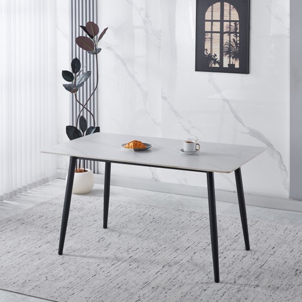 Inez spisebord med keramisk hvit matt marmor - 140x80 cm