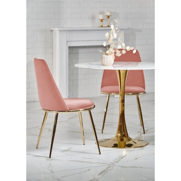 Spisebord rundt �90 cm - Marmorert glass/gull