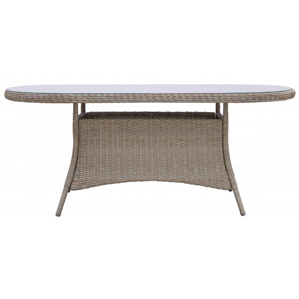 Utendrsgruppe: 8 stoler og spisebord 230 x 100 cm rotting - Menton/Merkur + Rengjringsspray for utembler