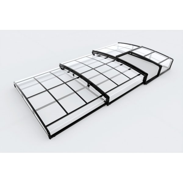 Bassengtak i svart polykarbonat 663x326x80 cm