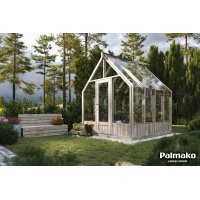 Drivhus Emilia med fundament 5,4 m² – Gråbehandlet tre - Herdet glas Drivhus Emilia med fundament 5,4 m² – Gråbehandlet tre - Herdet glas