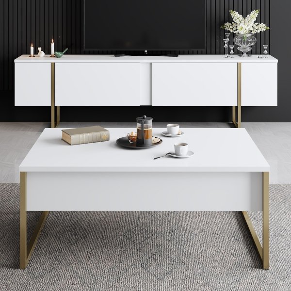 Lux sofabord 90 x 60 cm - Hvit/gull Lux sofabord 90 x 60 cm - Hvit/gull