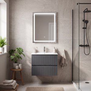 Baderomssett 60 cm gr� med speil - Dresden + 2.00 x Baderomskrok