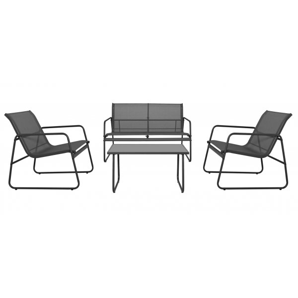 Zanzibar loungegruppe sofa og lenestoler med salongbord svart + Flekkfjerner for m�bler
