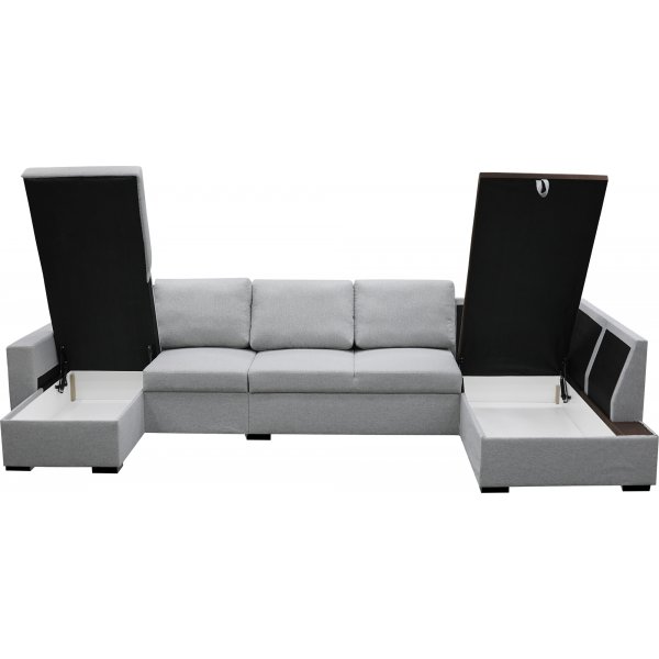 U-formet sofa med oppbevaring 367 cm grå U-formet sofa med oppbevaring 367 cm grå