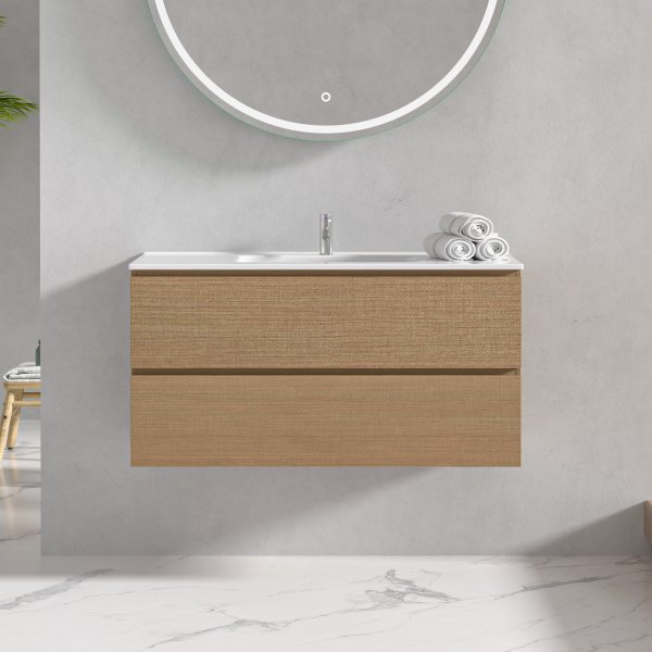 Baderomsmbler Milan 100 cm - Lyst tre + Toalettpapirholder