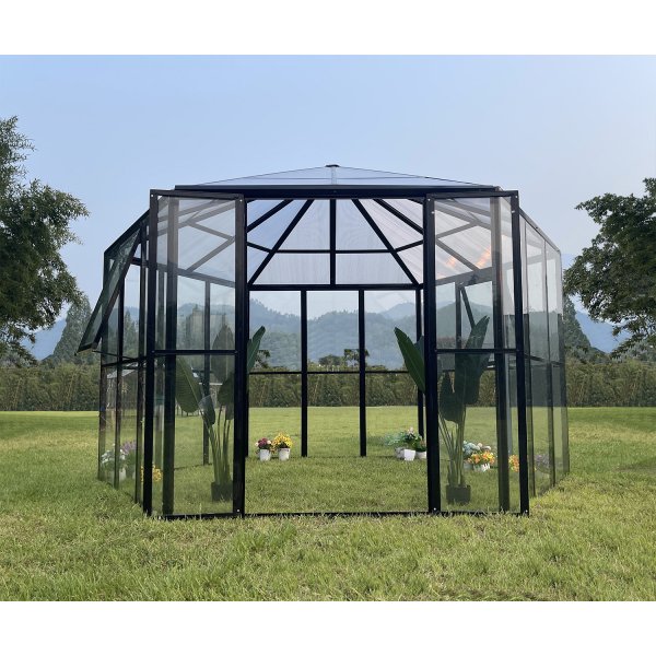 Drivhus Miranda med herdet glass - Svart 9,0 m