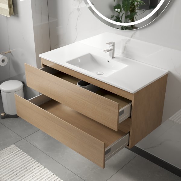 Baderomsmbler Milan 100 cm - Lyst tre + Toalettpapirholder