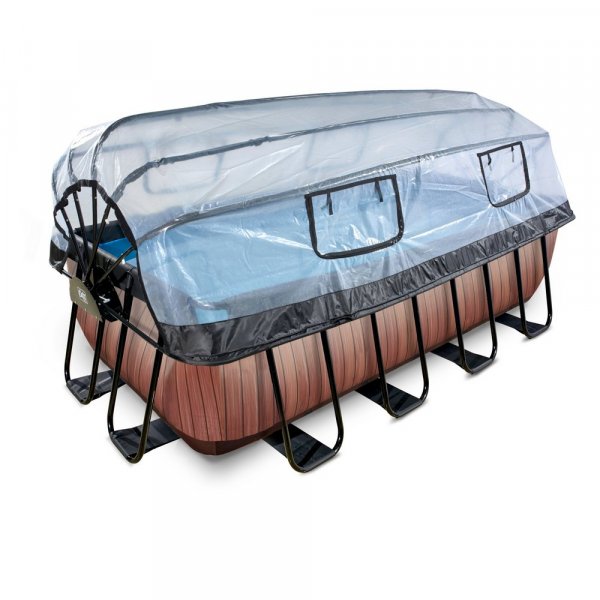 Basseng 400x200x122cm med tak og sandfilterpumpe - Brun
