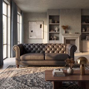 3-seters sofa 219x88x78 cm, Setehøyde 46 cm, Mørkebrun PU - Royal Chesterfield 3-seters sofa 219x88x78 cm, Setehøyde 46 cm, Mørkebrun PU - Royal Chesterfield