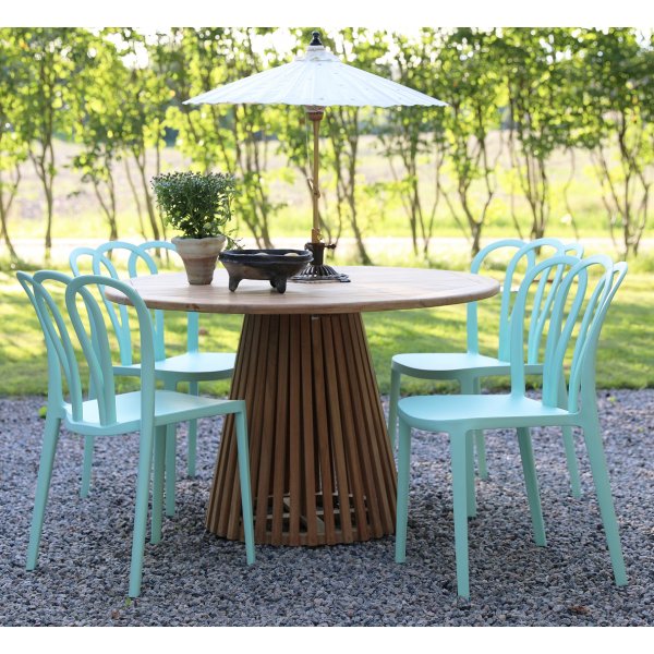 Spisegruppe Salt teak: Teakbord, rundt, 120 cm inkludert 4 stk. Bally stoler