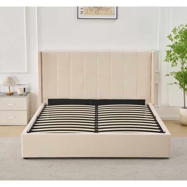 Sengeramme med hodegavl og oppbevaring 180 x 200 cm - Beige - Bianca