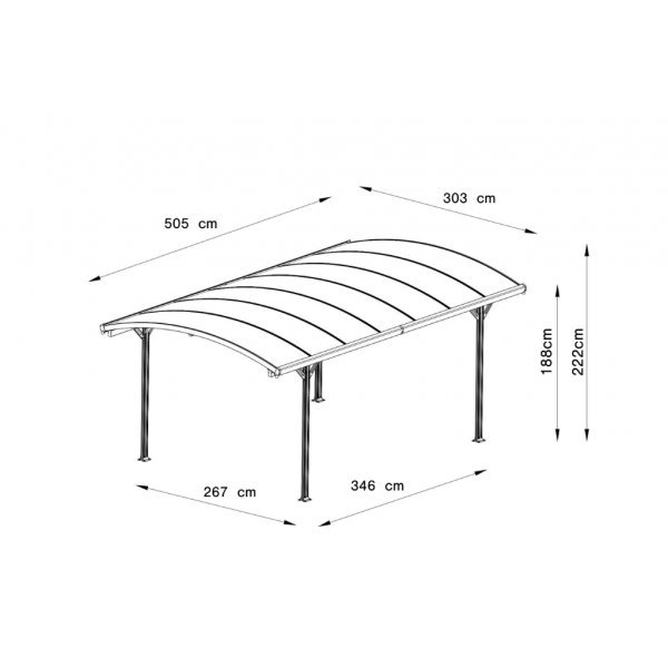 Carportsett 15 m² aluminium 505x303 cm kanalplasttak Carportsett 15 m² aluminium 505x303 cm kanalplasttak