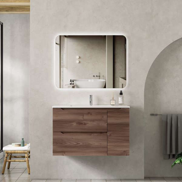 Baderomspakke - Portofino | Myktlukkende skuffer og LED-speil | 80 cm