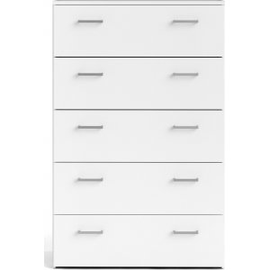Space kommode hvit med 5 skuffer, bredde 74 cm og h�yde 115 cm