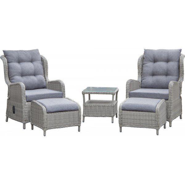 Haymond utemøbelsett (2 nedfellbare lenestoler, 1 bord) - Grå kunstrotting Haymond utemøbelsett (2 nedfellbare lenestoler, 1 bord) - Grå kunstrotting