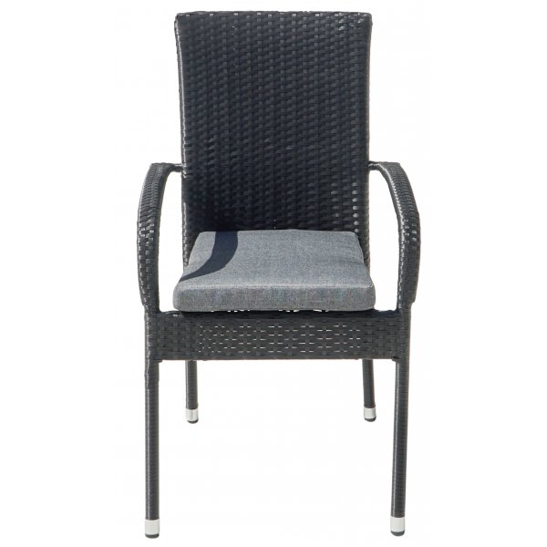 Majken stabelbar utestol med pute - Sort syntetisk rotting med grå sittepute Majken stabelbar utestol med pute - Sort syntetisk rotting med grå sittepute