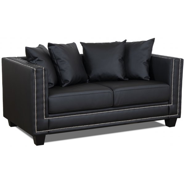 Temple 2-seters sofa med nagler - Svart kunstskinn