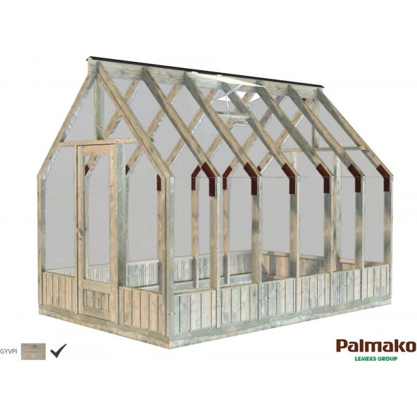 Drivhus Emilia med fundament 8,2 m� � Gr�behandlet tre - Herdet glas
