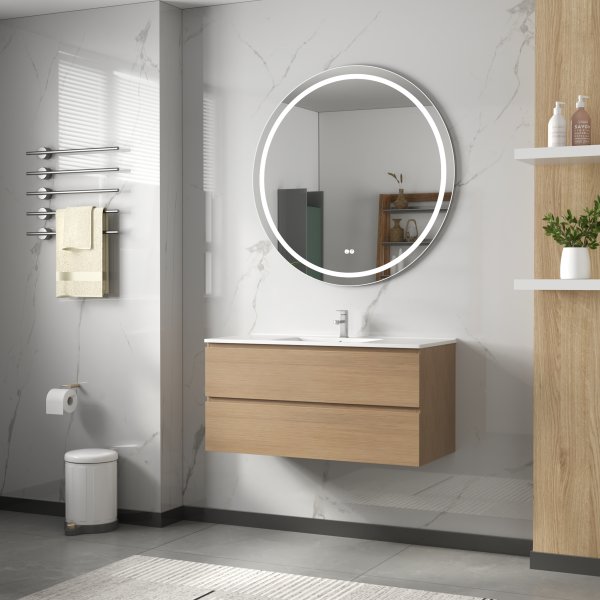 Baderomsmbler Milan 100 cm - Lyst tre + Toalettpapirholder