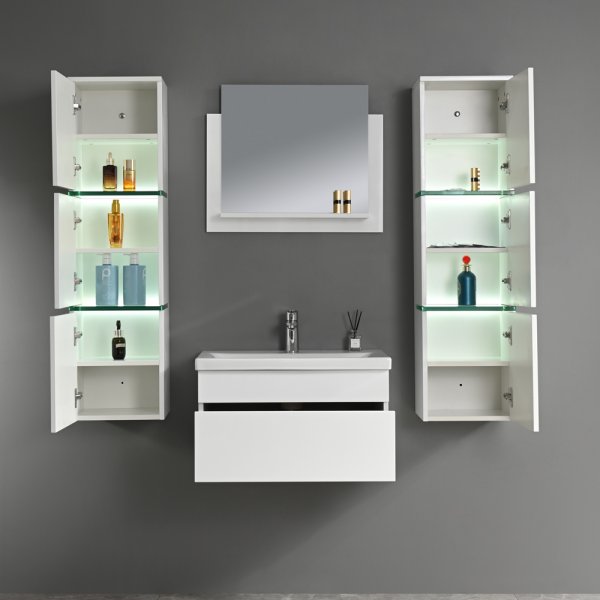 Baderomsmbler Venezia 60 cm - Hvit med LED-belysning + Toalettpapirholder