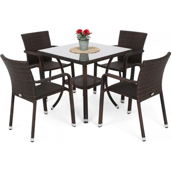 Spisegruppe Sumba bord + 4 stoler - Brun melert