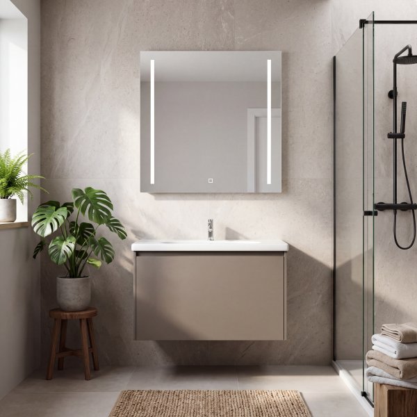 Baderomsmøbel 80 cm Greige med LED-speil - Zeal Baderomsmøbel 80 cm Greige med LED-speil - Zeal