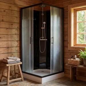 Dusjkabinett 80�80x215 cm | Hvitt glass og massasjedyser | Nova