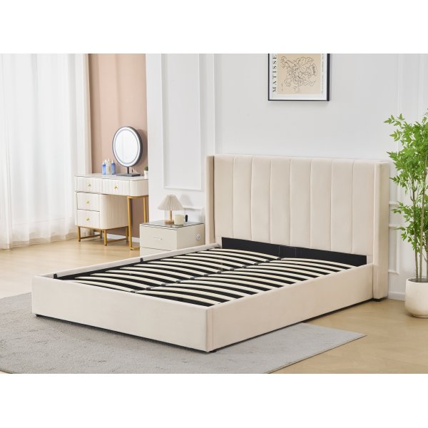 Sengeramme med hodegavl og oppbevaring 180 x 200 cm - Beige - Bianca