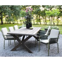 Oxford utendørs spisegruppe; brunt bord 220 cm inkl. 6 stk. Lincoln stabelbare karmstoler grønn/beige Oxford utendørs spisegruppe; brunt bord 220 cm inkl. 6 stk. Lincoln stabelbare karmstoler grønn/beige