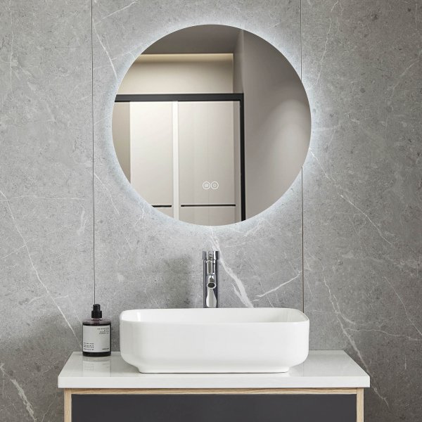 Rundt baderomsspeil 100 cm | Antidugg- og LED-belysning