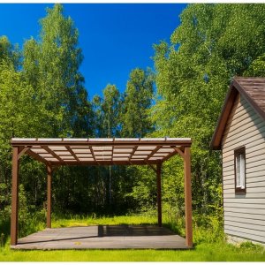 Trepergola 3,65x3m furu m�rkebrun til terrasse og hage