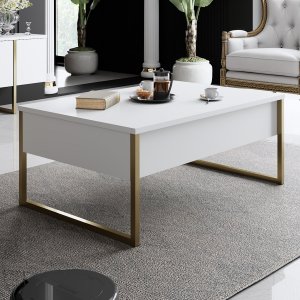 Lux sofabord 90 x 60 cm - Hvit/gull
