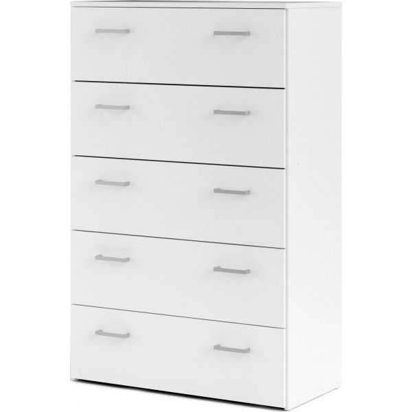 Space kommode hvit med 5 skuffer, bredde 74 cm og h�yde 115 cm