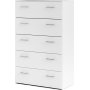 Space kommode hvit med 5 skuffer, bredde 74 cm og h�yde 115 cm
