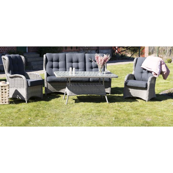 Orleans utem�belgruppe h�y rygg og spisebord (3+1+1) - Gr� kunstrotting