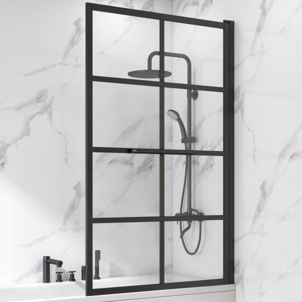 Dusjveggbadekar 150x80 cm | Industriell stil med svart gitter
