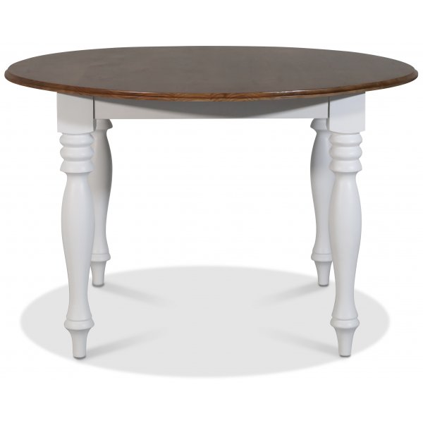 Victoria rundt hvitt spisebord Ø120 cm med brunbeiset topp Victoria rundt hvitt spisebord Ø120 cm med brunbeiset topp
