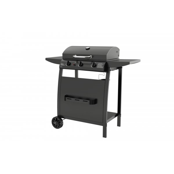 Gassgrill med lokk og varmerist - 3 brennere - svart