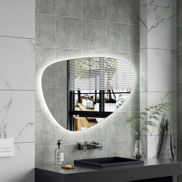 Speil - Tivoli | Asymmetrisk | LED-belysning, dimbar og antidugg Speil - Tivoli | Asymmetrisk | LED-belysning, dimbar og antidugg