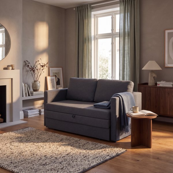 Liten sovesofa Mind 2-seter forovervendt - Antrasitt, bredde 139 og 197 x 122 cm