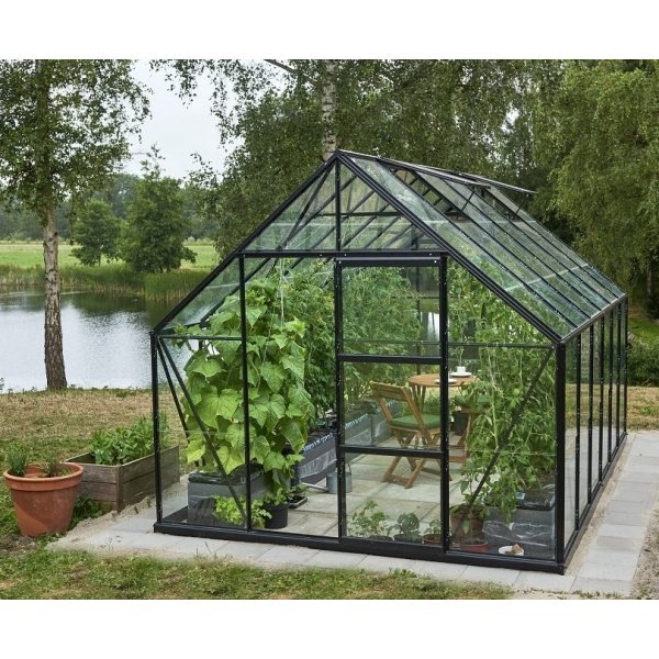 Drivhus Universal - Sort med herdet glass 9,9 m