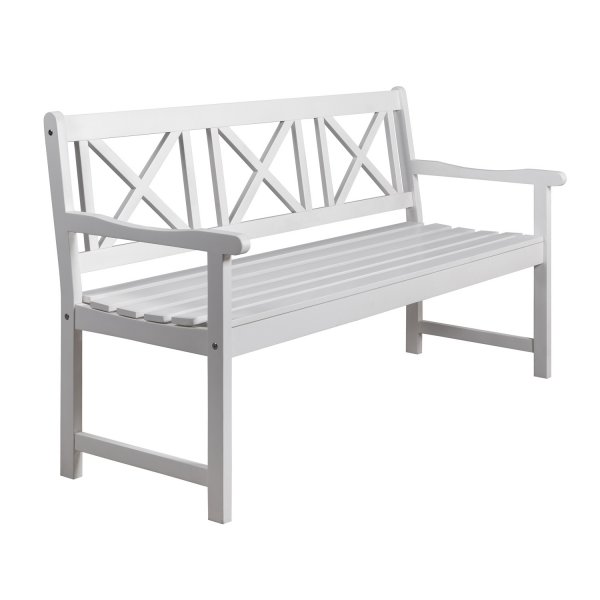 Hvit hagebenk i furu - Utendørs sittebenk for hage og terrasse Hvit hagebenk i furu - Utendørs sittebenk for hage og terrasse