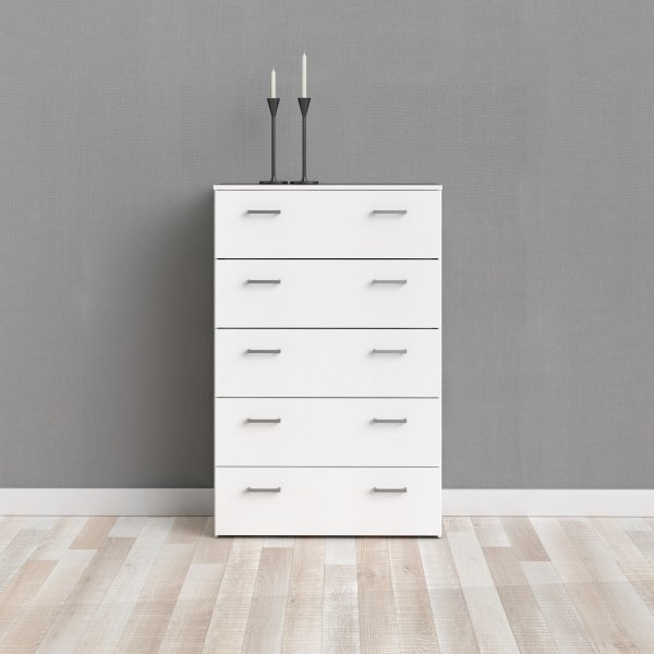 Space kommode hvit med 5 skuffer, bredde 74 cm og h�yde 115 cm