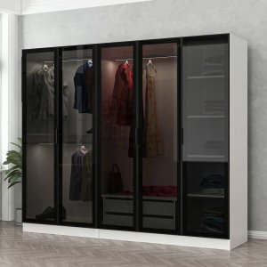 Cavolo garderobeskap 225x52x210 cm - Hvit/svart Cavolo garderobeskap 225x52x210 cm - Hvit/svart