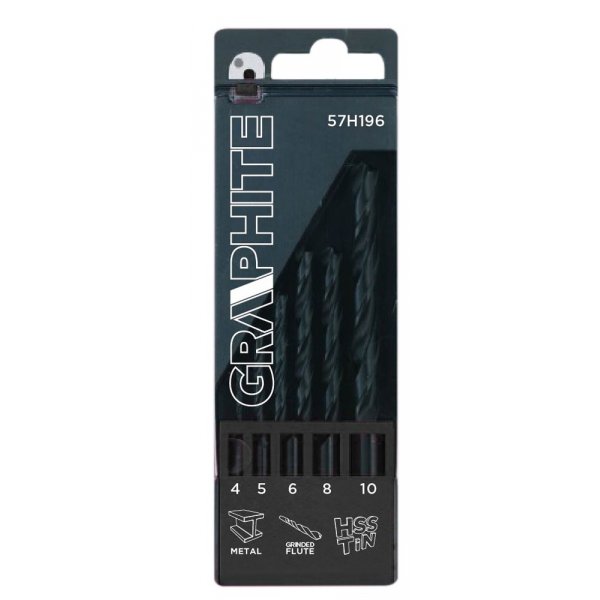 Borsett HSS-TiN, 4 - 10 mm, 5 deler Borsett HSS-TiN, 4 - 10 mm, 5 deler