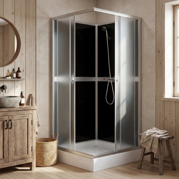 Dusjkabinett 80�80x195 cm | Hvit bakside glass og aluminiumsprofil | Liris